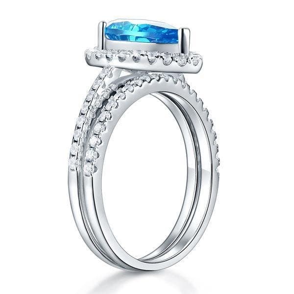 2 Carat Pear Blue Created Diamond Ring Set