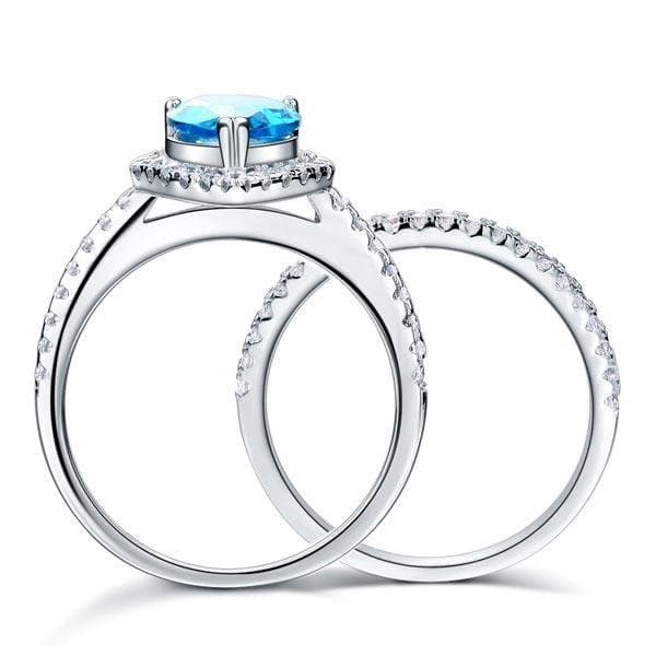 2 Carat Pear Blue Created Diamond Ring Set
