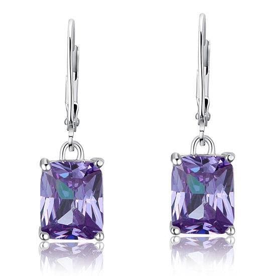 Purple Created Sapphire Dangle Earrings