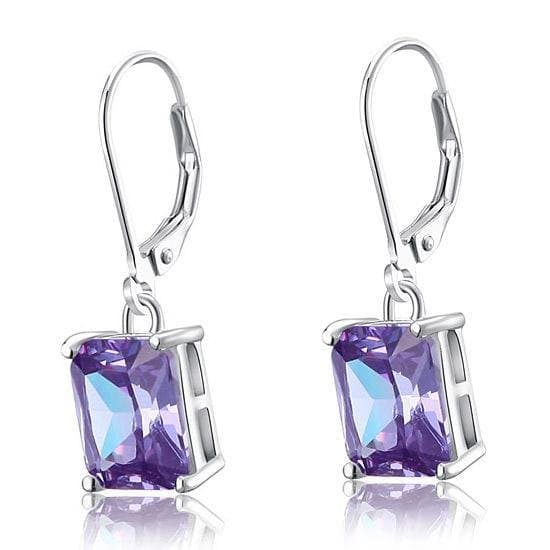 Purple Created Sapphire Dangle Earrings