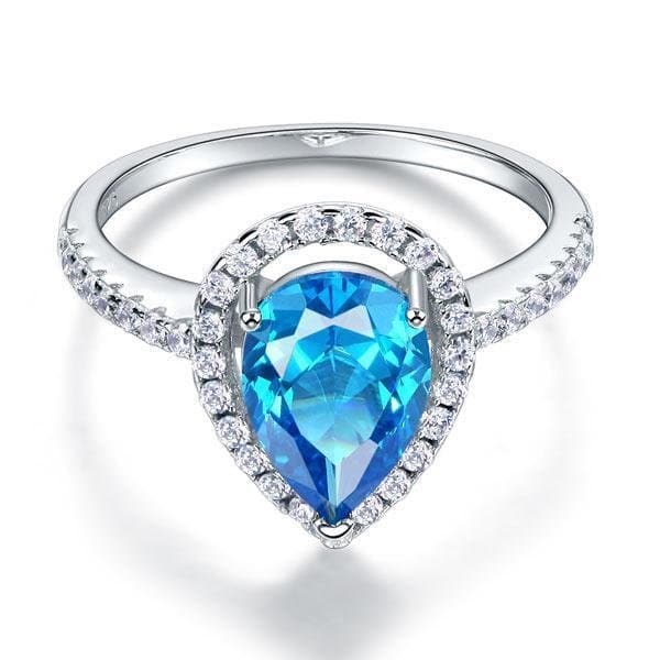 Pear Cut Blue Created Diamond Ring