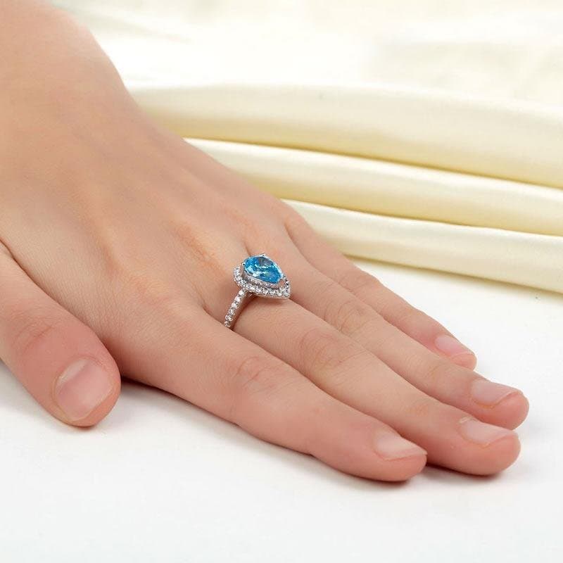 Pear Cut Blue Created Diamond Ring