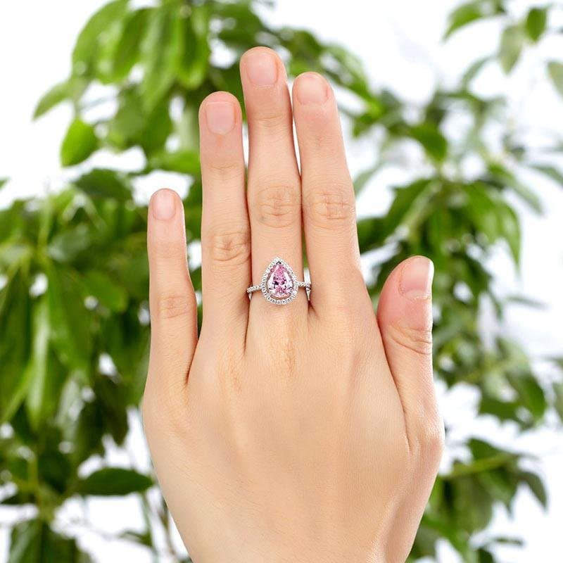 Pear Cut Pink Created Diamond Ring