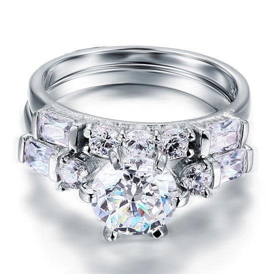 Vintage Style 2 Carat Created Diamond Solid Sterling Silver 2-Pc