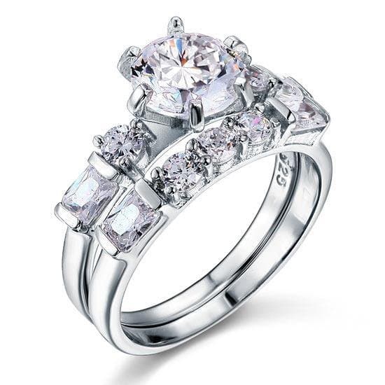 Vintage Style 2 Carat Created Diamond Solid Sterling Silver 2-Pc