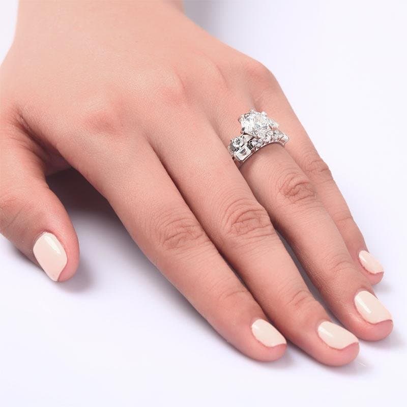 Vintage Style 2 Carat Created Diamond Solid Sterling Silver 2-Pc