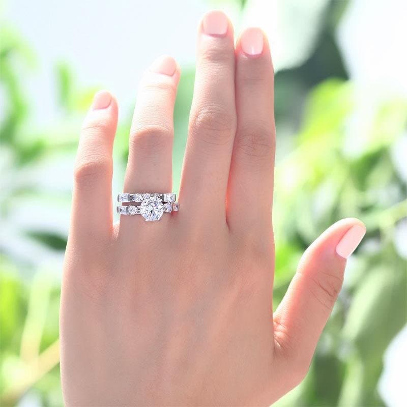 Vintage Style 2 Carat Created Diamond Solid Sterling Silver 2-Pc