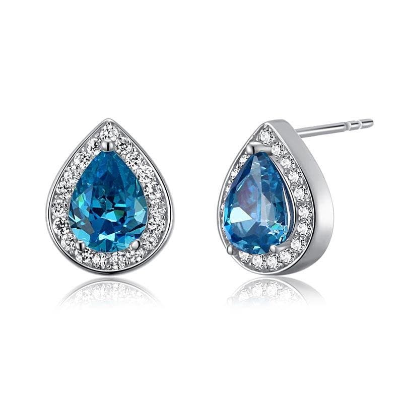 1 Carat Pear Cut Created Blue Topaz Stud Earrings