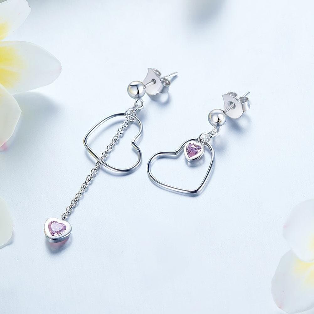 Dangle Drop Pink Heart Earrings