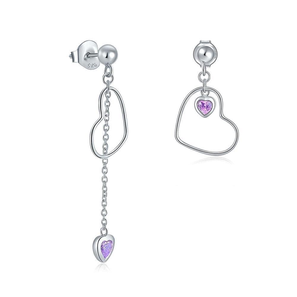 Dangle Drop Pink Heart Earrings