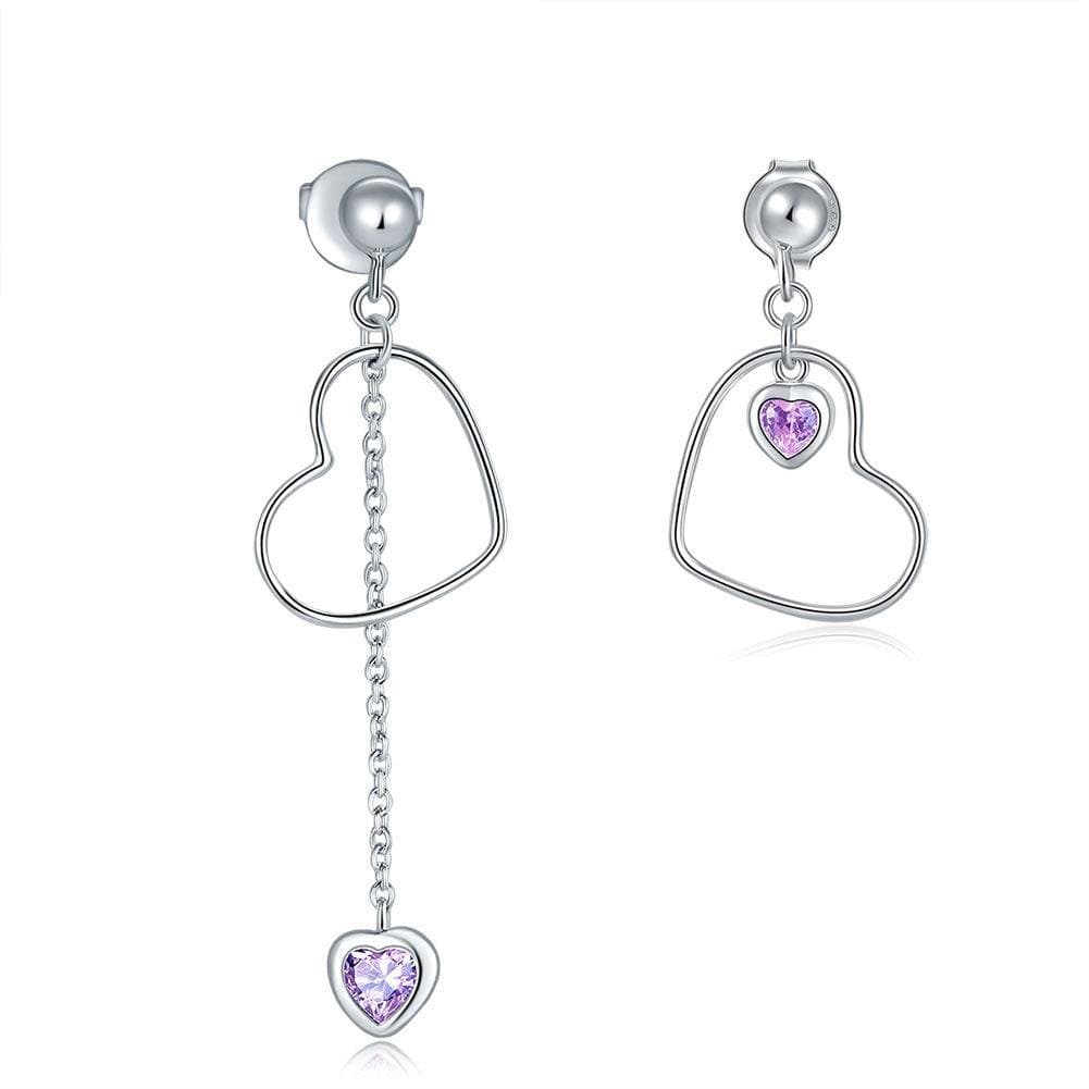 Dangle Drop Pink Heart Earrings