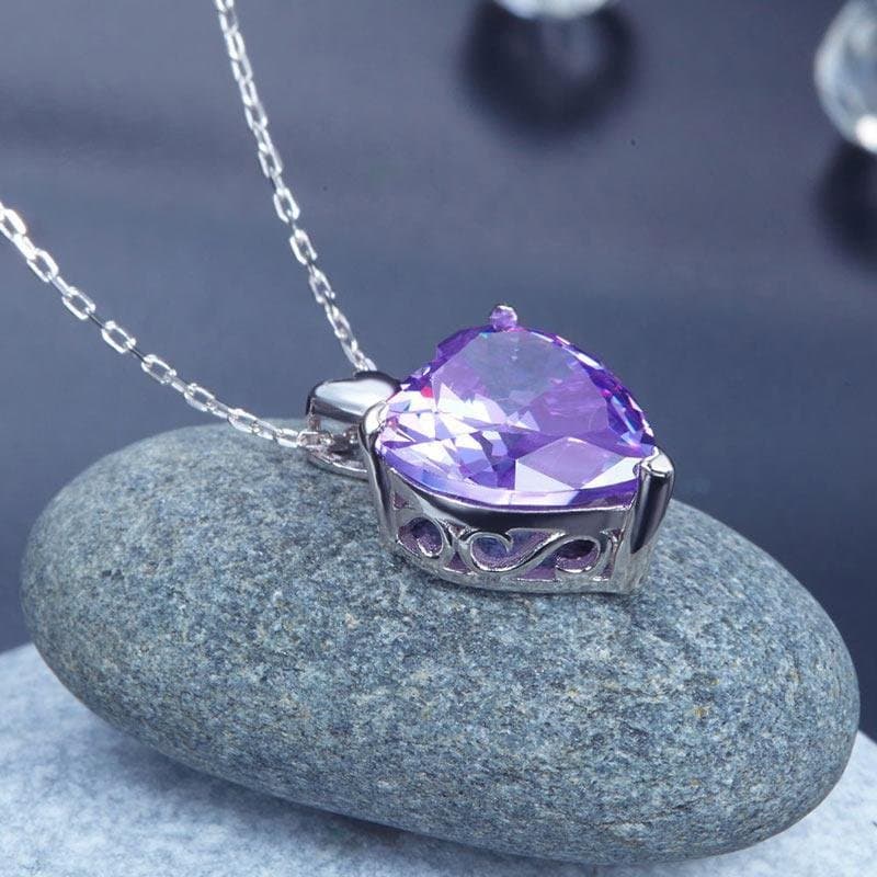 Heart Pendant Necklace 5 Carat Purple