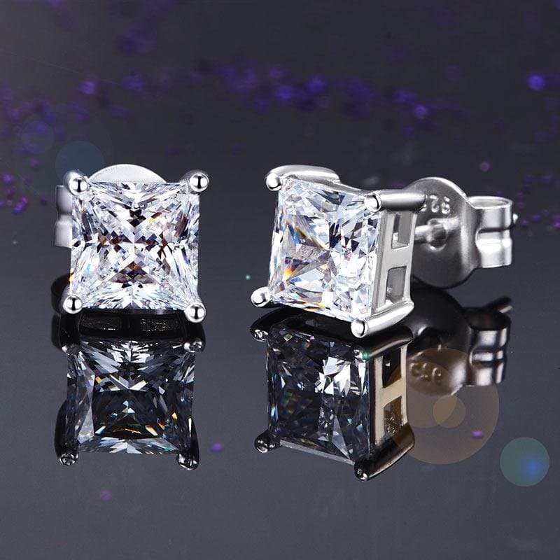Sterling Silver Stud Earrings 1 Carat Princess Cut Created Diamond