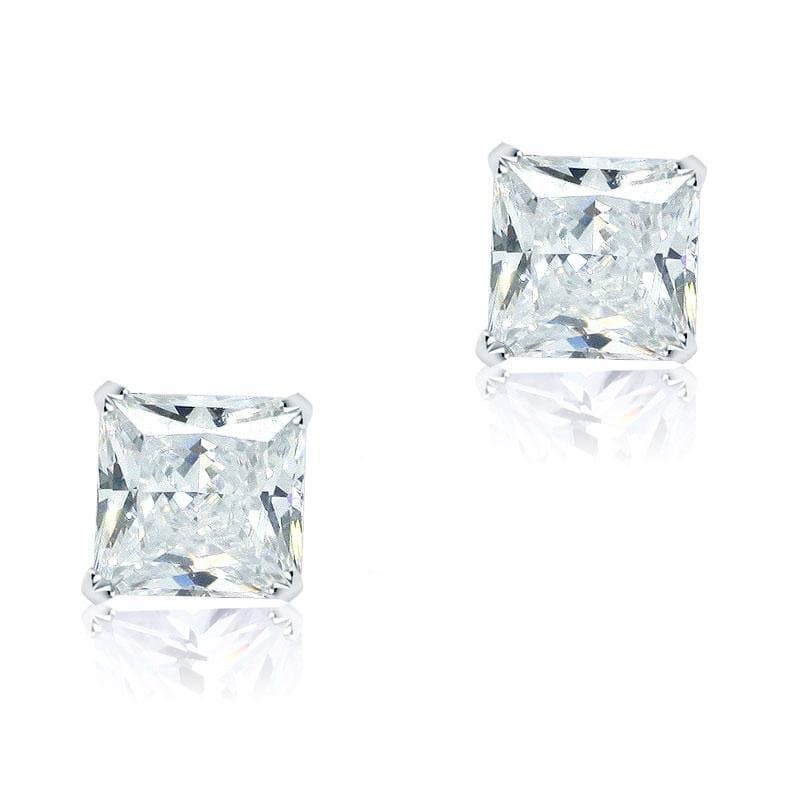 Sterling Silver Stud Earrings 1 Carat Princess Cut Created Diamond