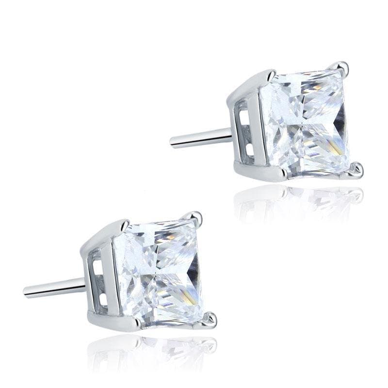 Sterling Silver Stud Earrings 1 Carat Princess Cut Created Diamond