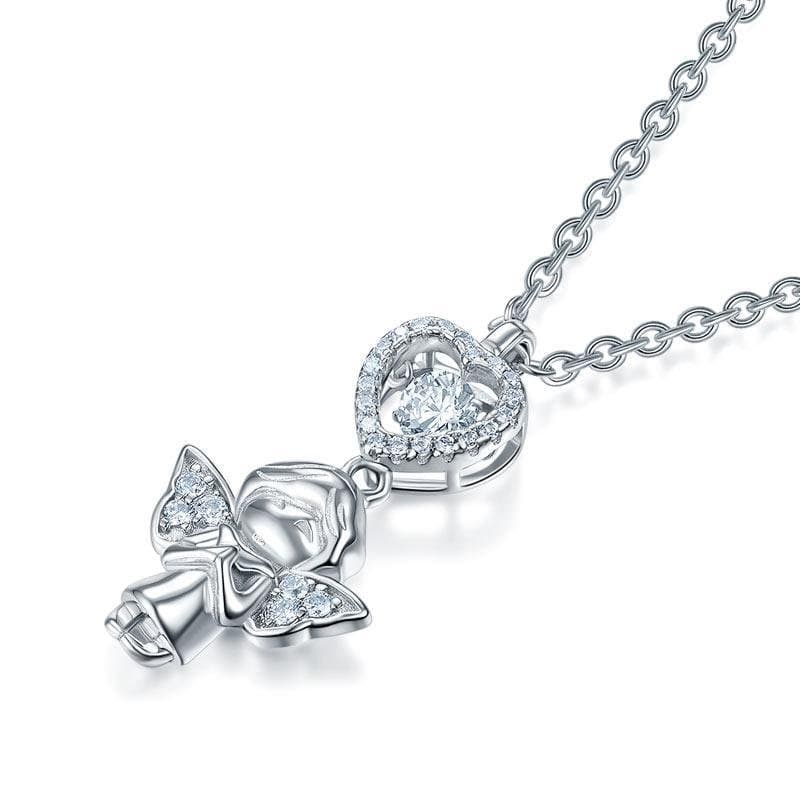 Kids Angel Heart Dancing Stone Pendant Necklace