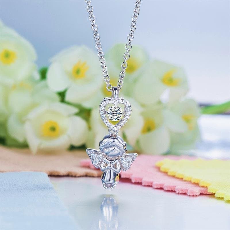 Kids Angel Heart Dancing Stone Pendant Necklace