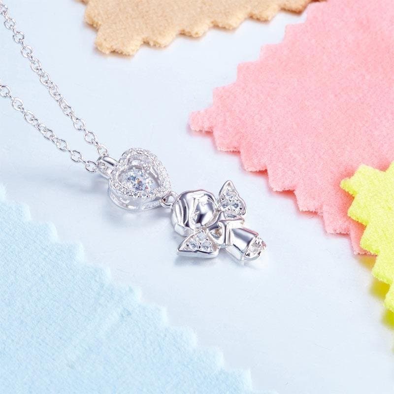 Kids Angel Heart Dancing Stone Pendant Necklace