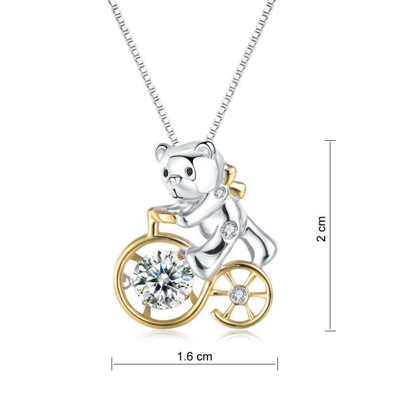Bear Ride Bicycle Dancing Stone Pendant Necklace