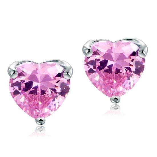 Pink Heart Cut Stud Sterling Silver Stud Earrings