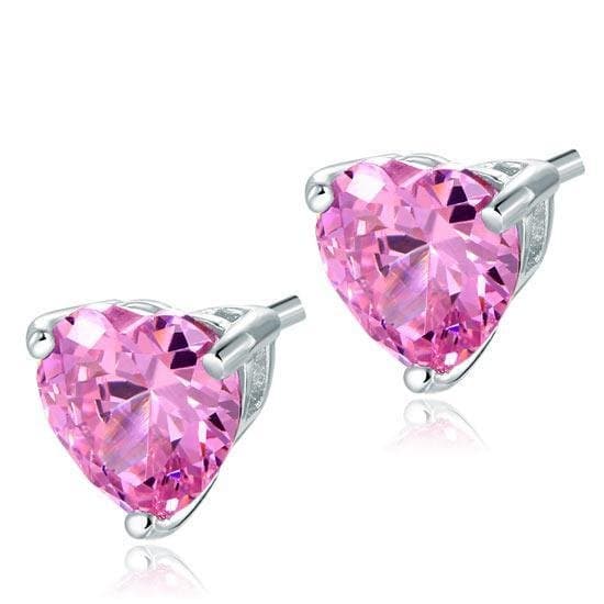 Pink Heart Cut Stud Sterling Silver Stud Earrings