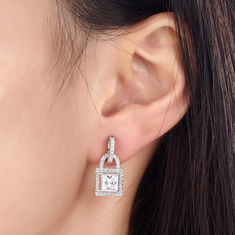 Dangle Drop Key Lock Sterling Silver Earrings
