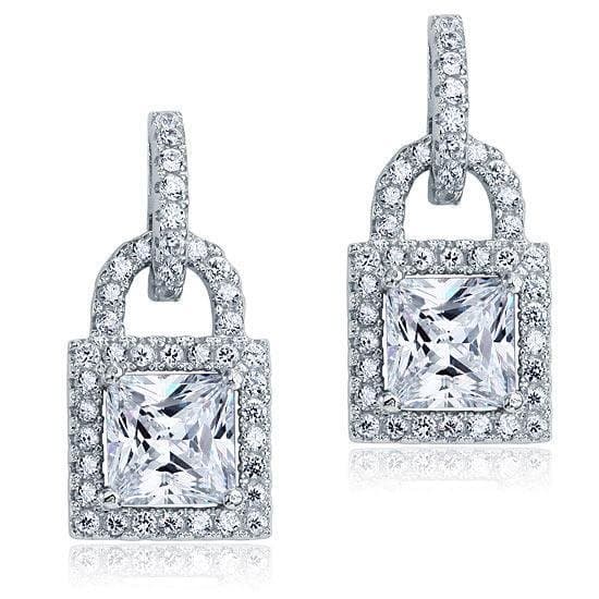 Dangle Drop Key Lock Sterling Silver Earrings