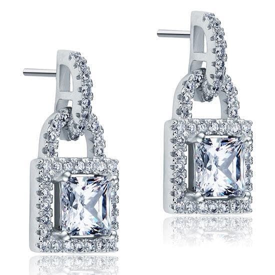 Dangle Drop Key Lock Sterling Silver Earrings