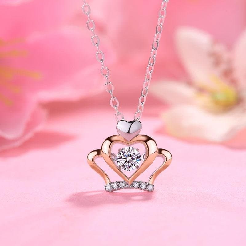 0.3 Carat Moissanite Diamond Dancing Stone Heart Crown Necklace