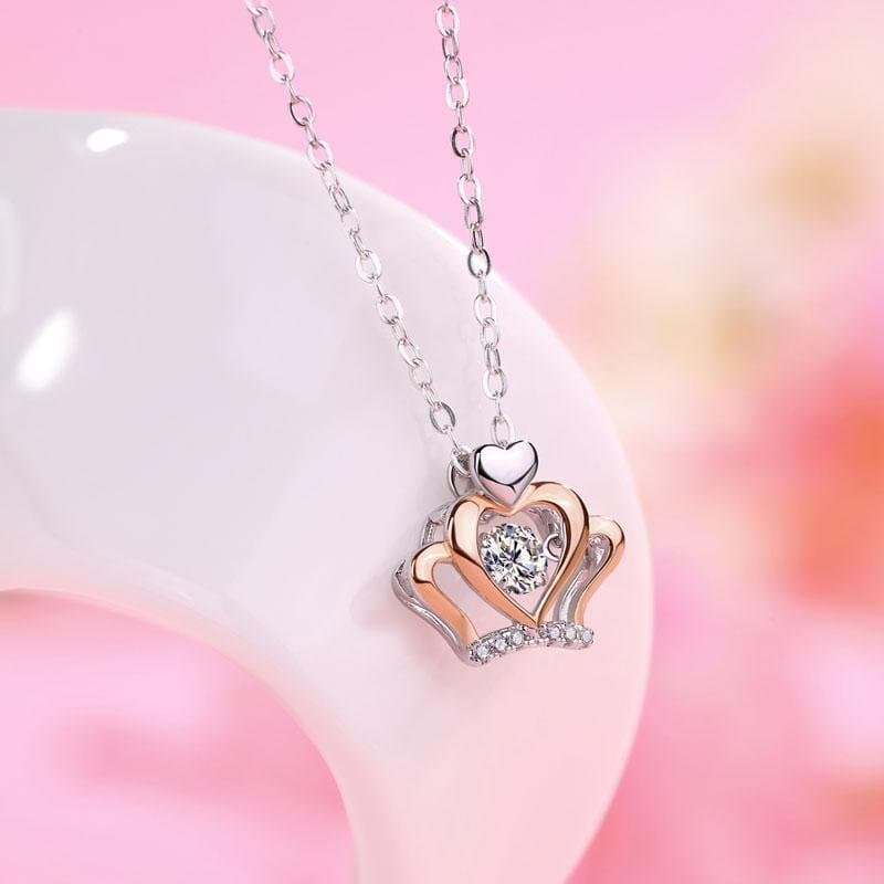 0.3 Carat Moissanite Diamond Dancing Stone Heart Crown Necklace