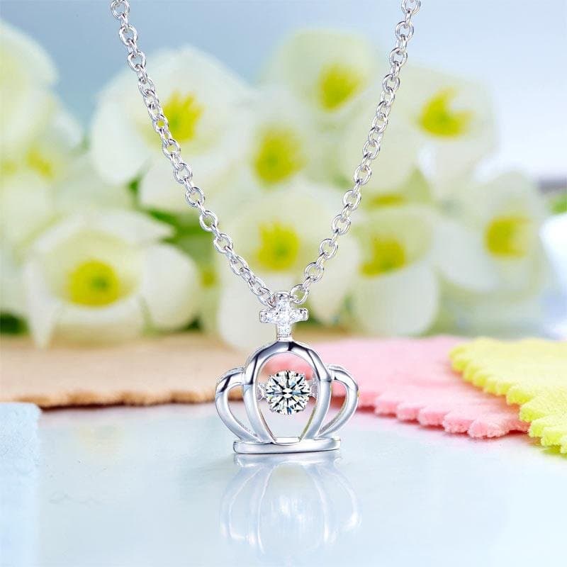 Kids Crown Dancing Stone Pendant Necklace
