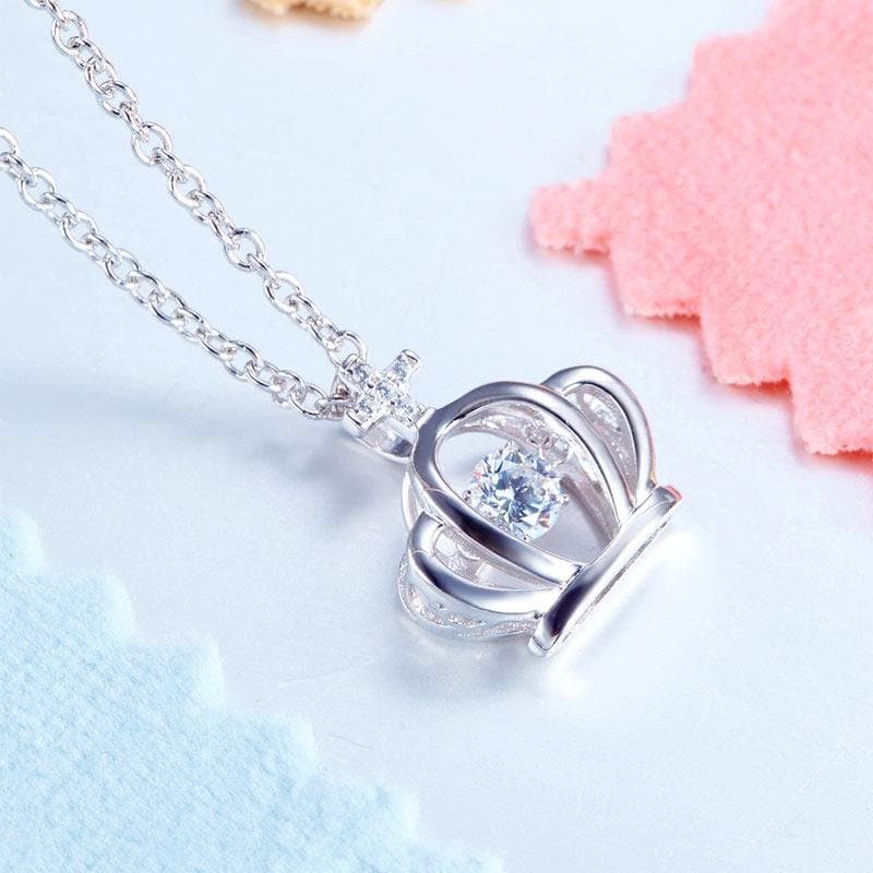 Kids Crown Dancing Stone Pendant Necklace