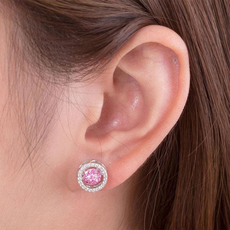 Dancing Pink Stone Stud Earrings
