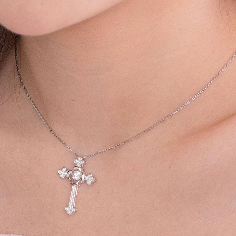 Dancing Stone Cross Pendant Necklace Vintage Style Gothic