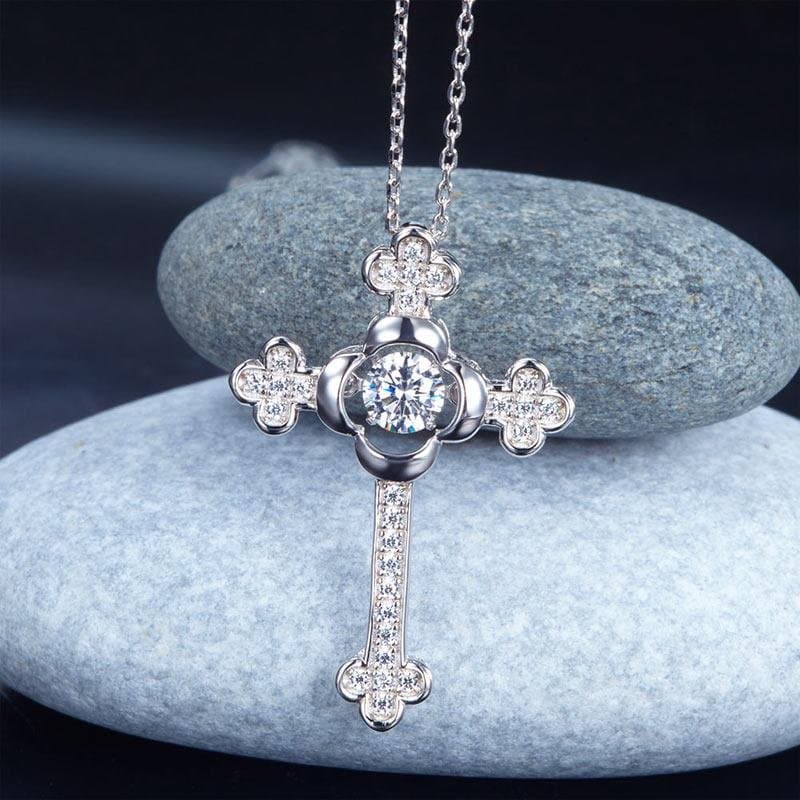 Dancing Stone Cross Pendant Necklace Vintage Style Gothic