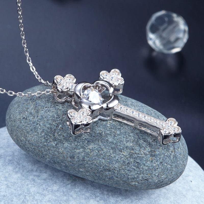 Dancing Stone Cross Pendant Necklace Vintage Style Gothic