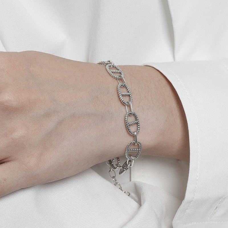 Vintage Flat Marina Chain 925 Sterling Silver Bracelet