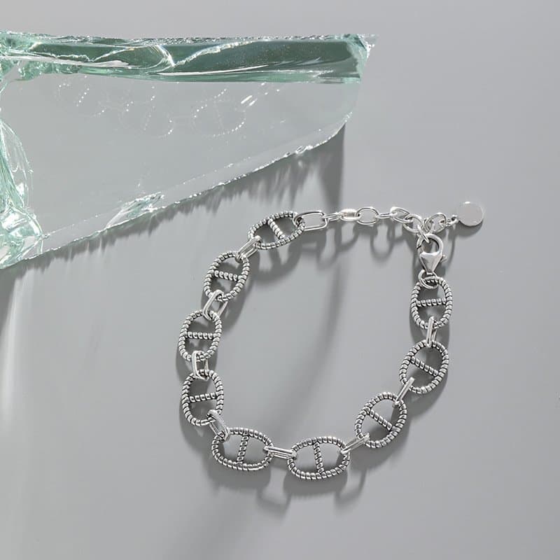 Vintage Flat Marina Chain 925 Sterling Silver Bracelet