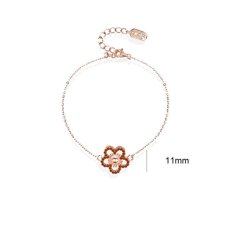 Red CZ Hollow Flower 925 Sterling Silver Bracelet