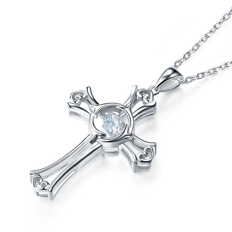 Dancing Stone Heart Cross Pendant Necklace