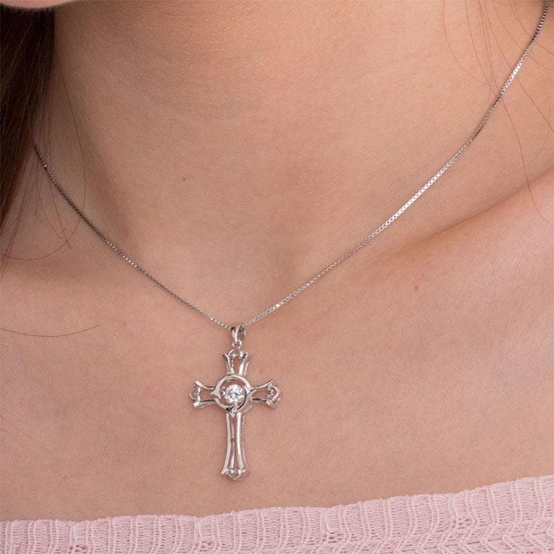 Dancing Stone Heart Cross Pendant Necklace