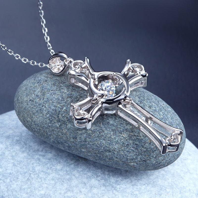 Dancing Stone Heart Cross Pendant Necklace
