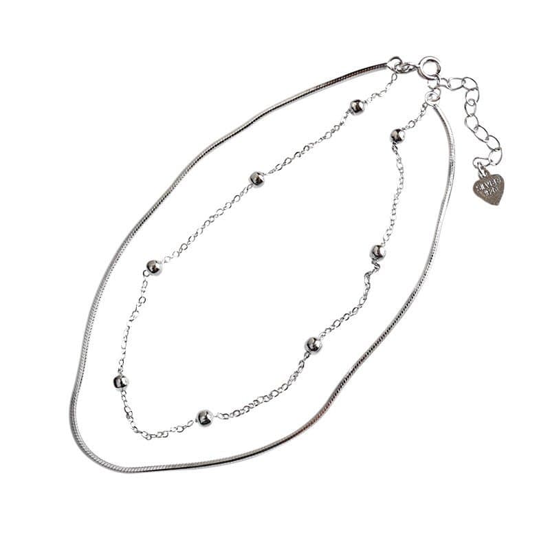 Beads Solid 925 Sterling Silver Adjustable Double Chain Bracelet