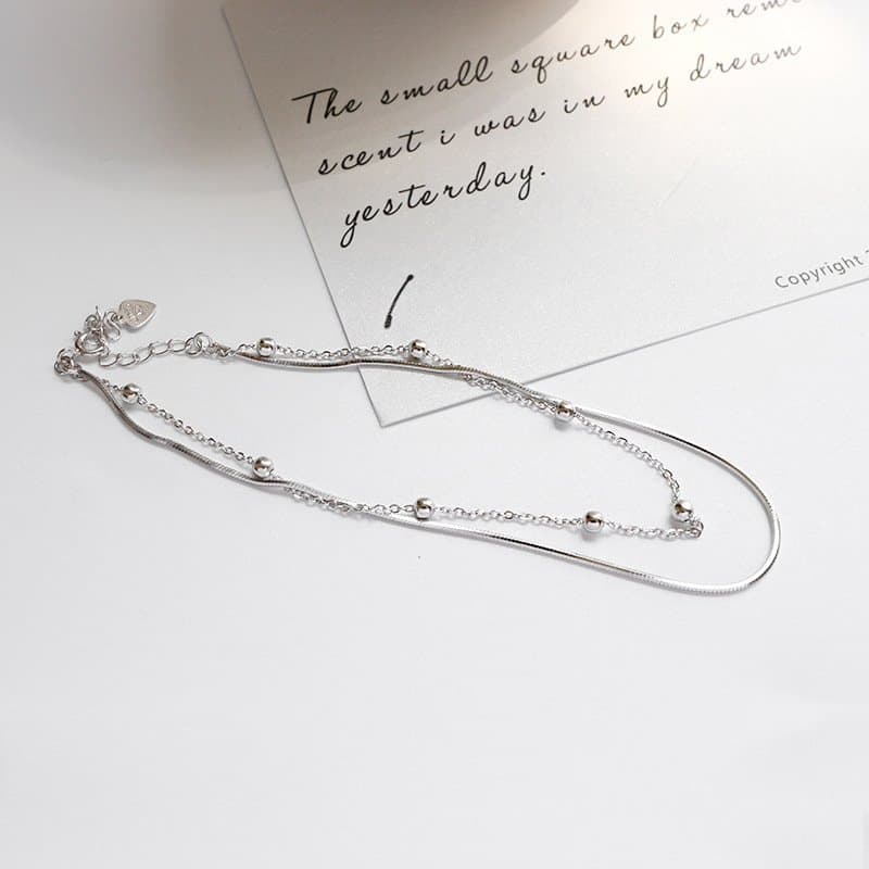 Beads Solid 925 Sterling Silver Adjustable Double Chain Bracelet