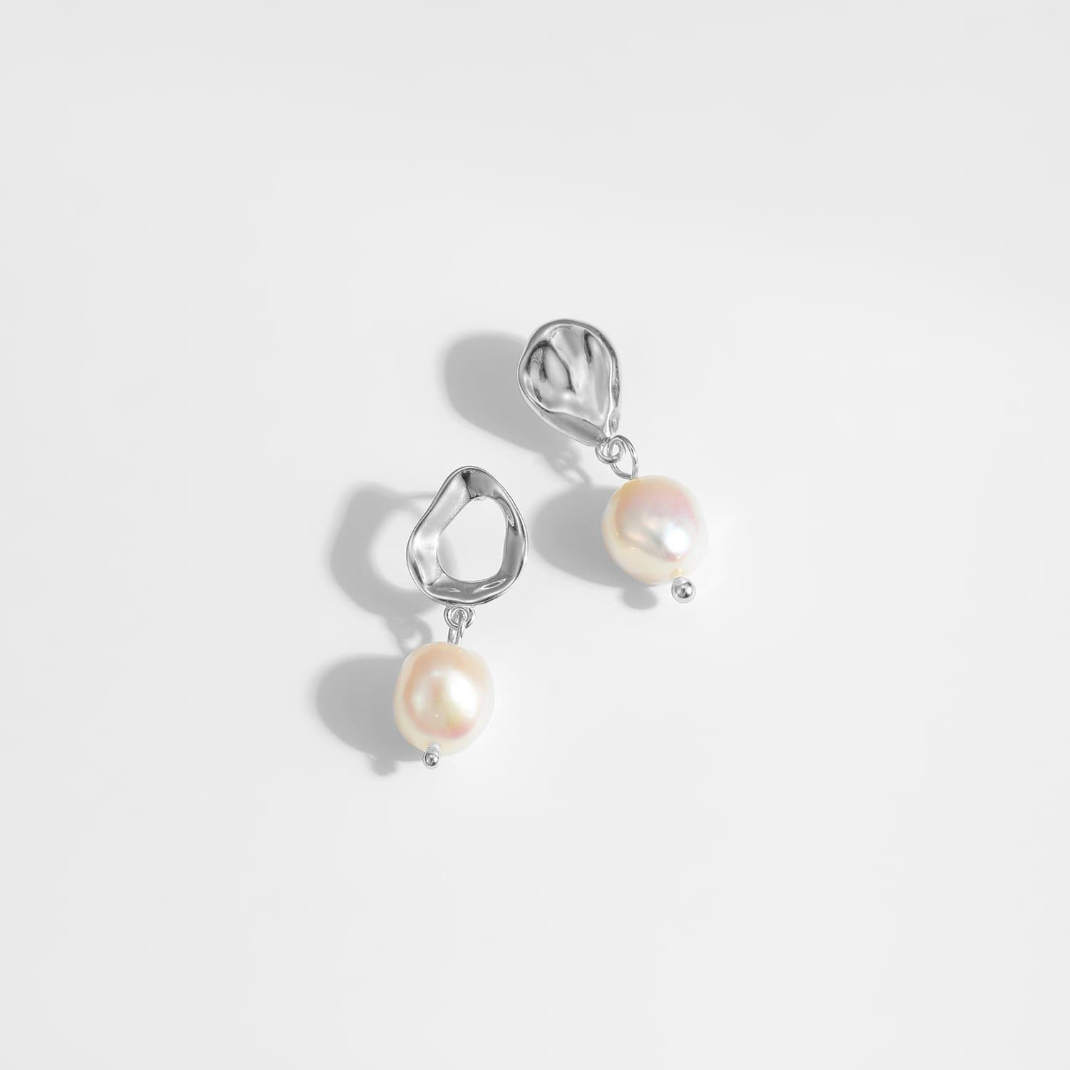 Irregular Baroque Natural Pearl 925 Sterling Silver Dangling Earrings