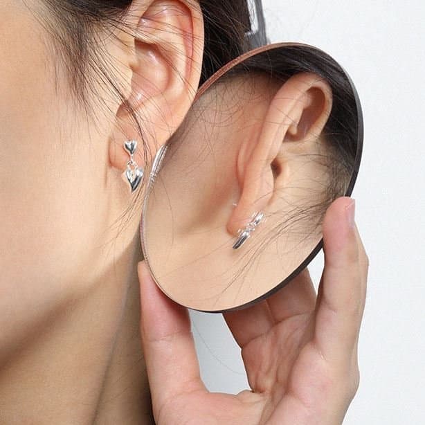 Mini Double Hearts 925 Sterling Silver Dangling Earrings