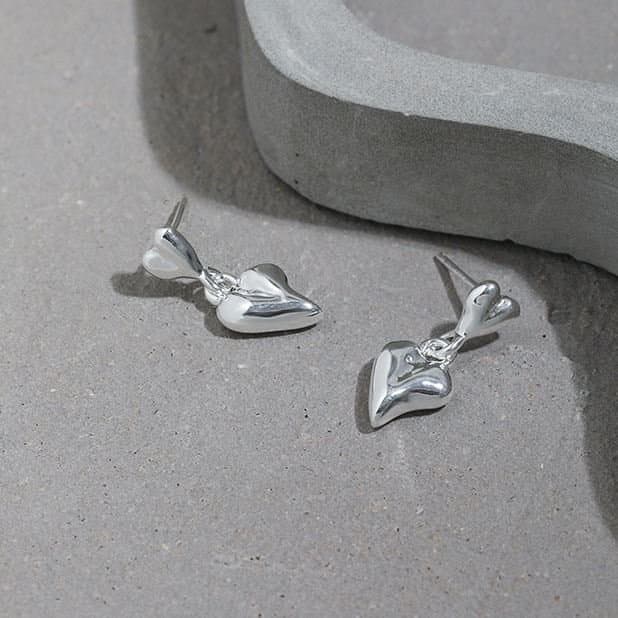 Mini Double Hearts 925 Sterling Silver Dangling Earrings