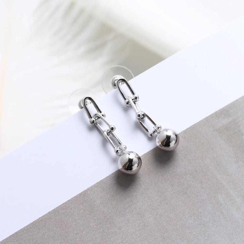 Hollow Chain Tassels Ball 925 Sterling Silver Dangling Earrings