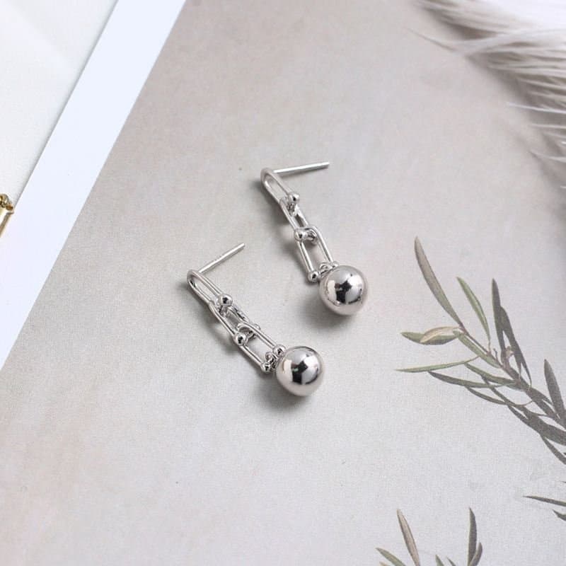 Hollow Chain Tassels Ball 925 Sterling Silver Dangling Earrings