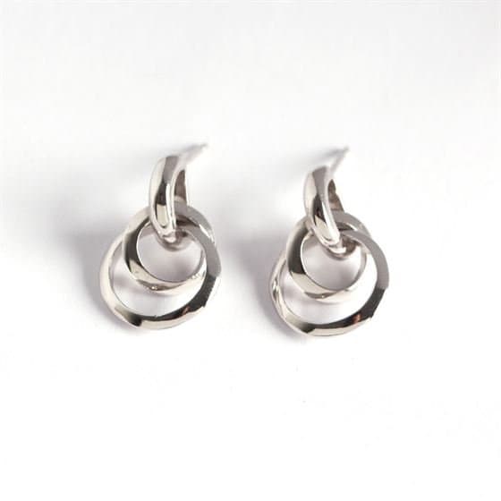 Geometric Double Circles 925 Sterling Silver Dangling Earrings